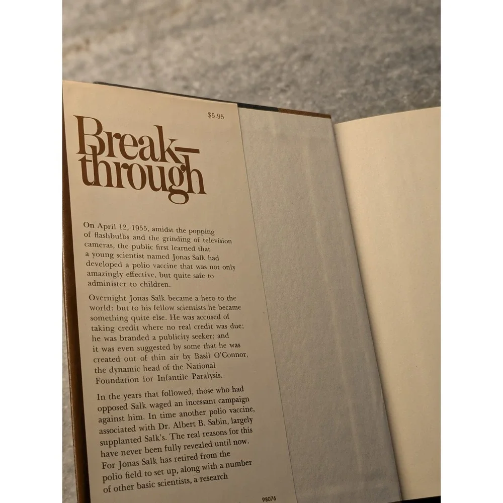 Breakthrough The Saga of Jonas Salk by Richard Carter Hardcover